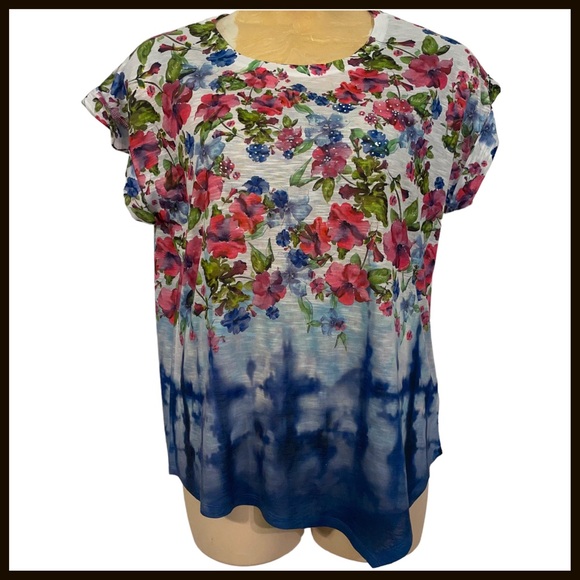 Time and Tru Floral Blouse L 12-14 - Picture 1 of 4